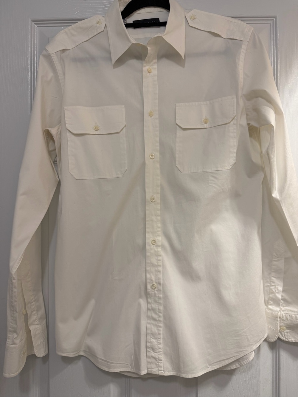 Ralph Lauren Black Label Off-White Button-Down Shirt with Dual Chest Pockets